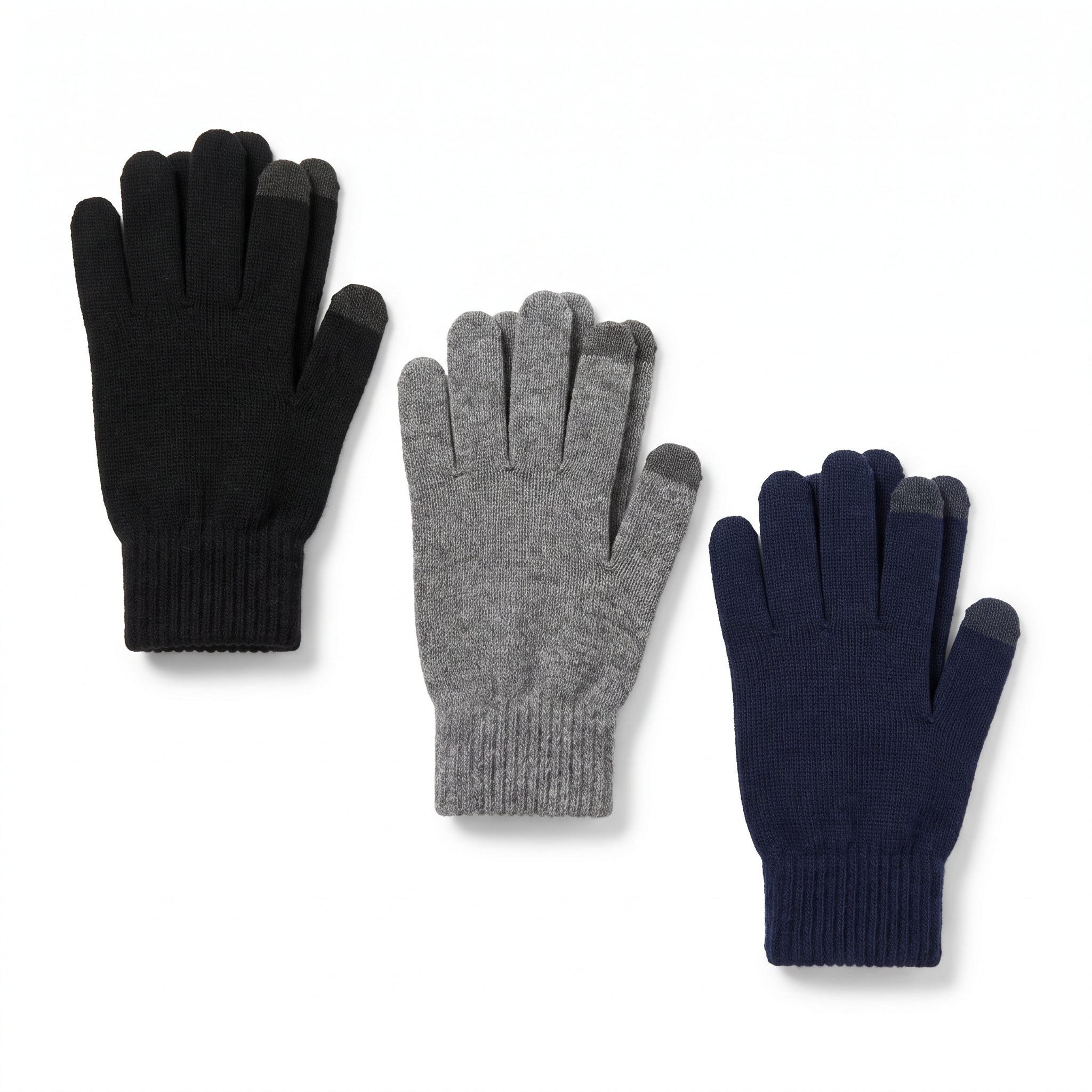 Boys Touchscreen Knit Gloves in Black, Grey and Navy