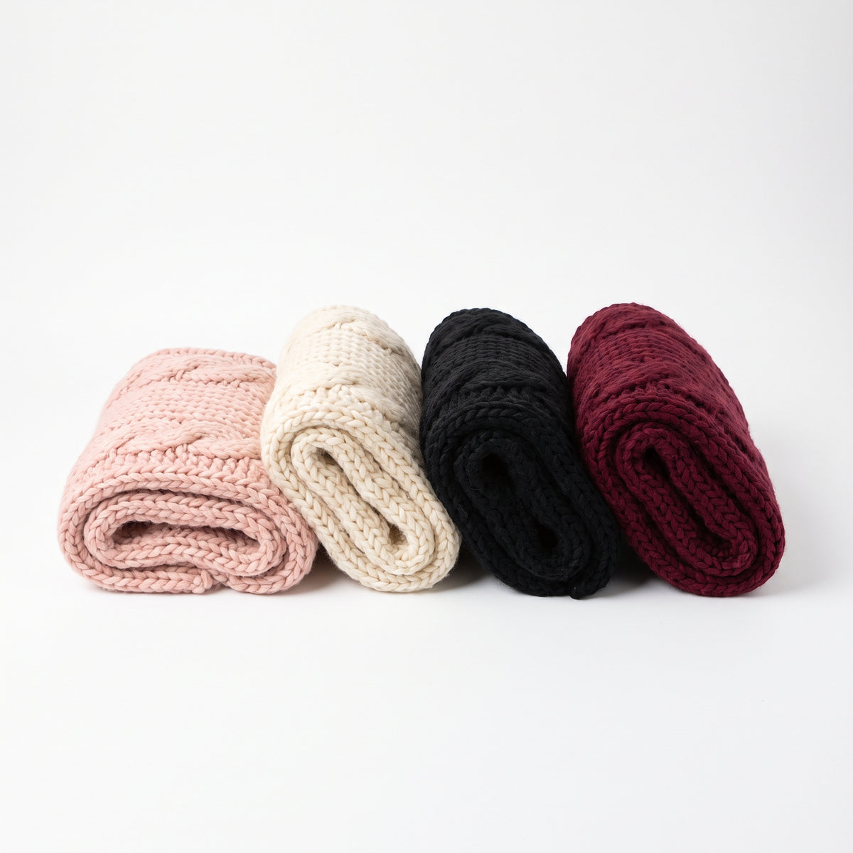 Girls Chunky Knit Scarf in Pink, Cream, Black and Burgundy