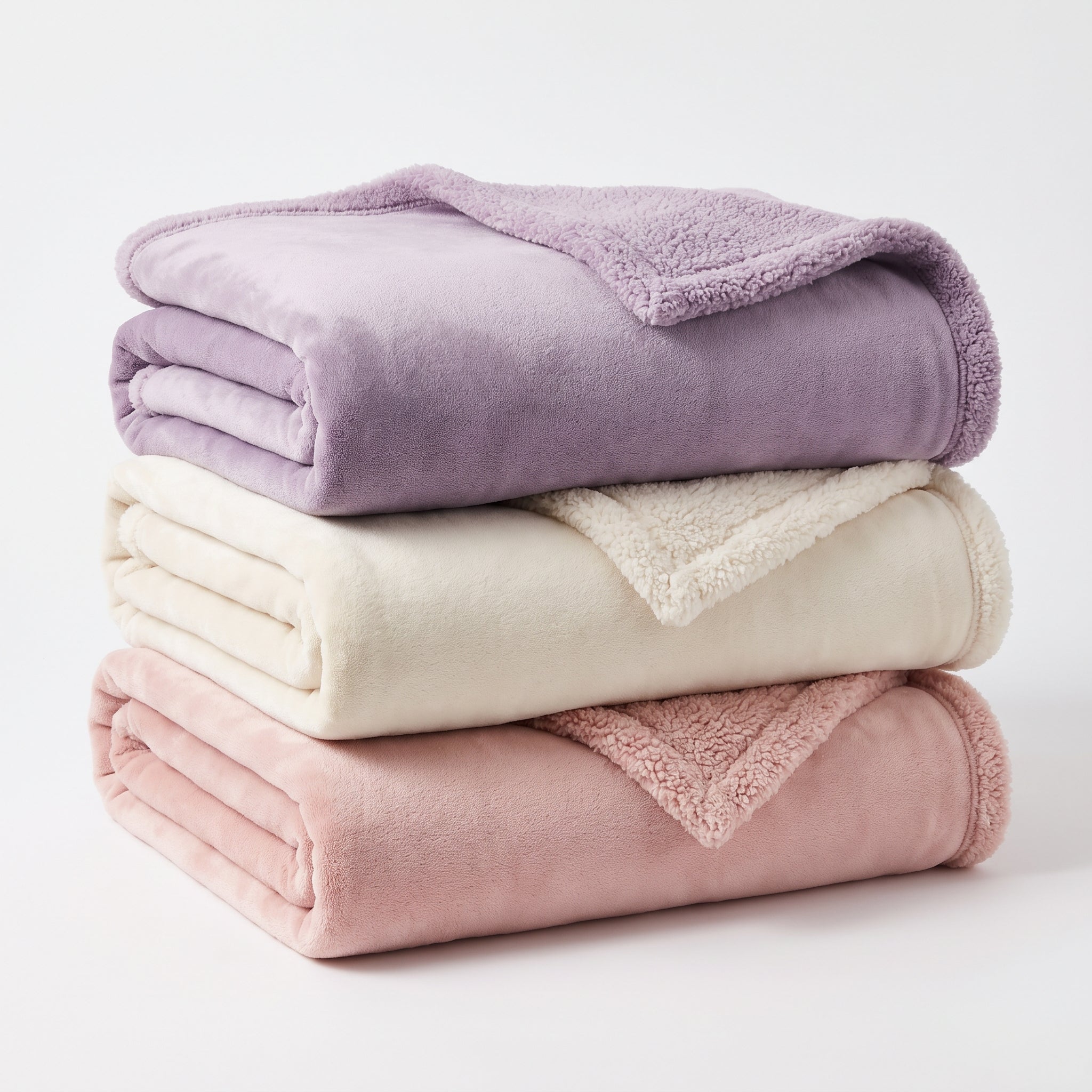 Girls Sherpa Throw Blanket in Lavender, Cream and Pink