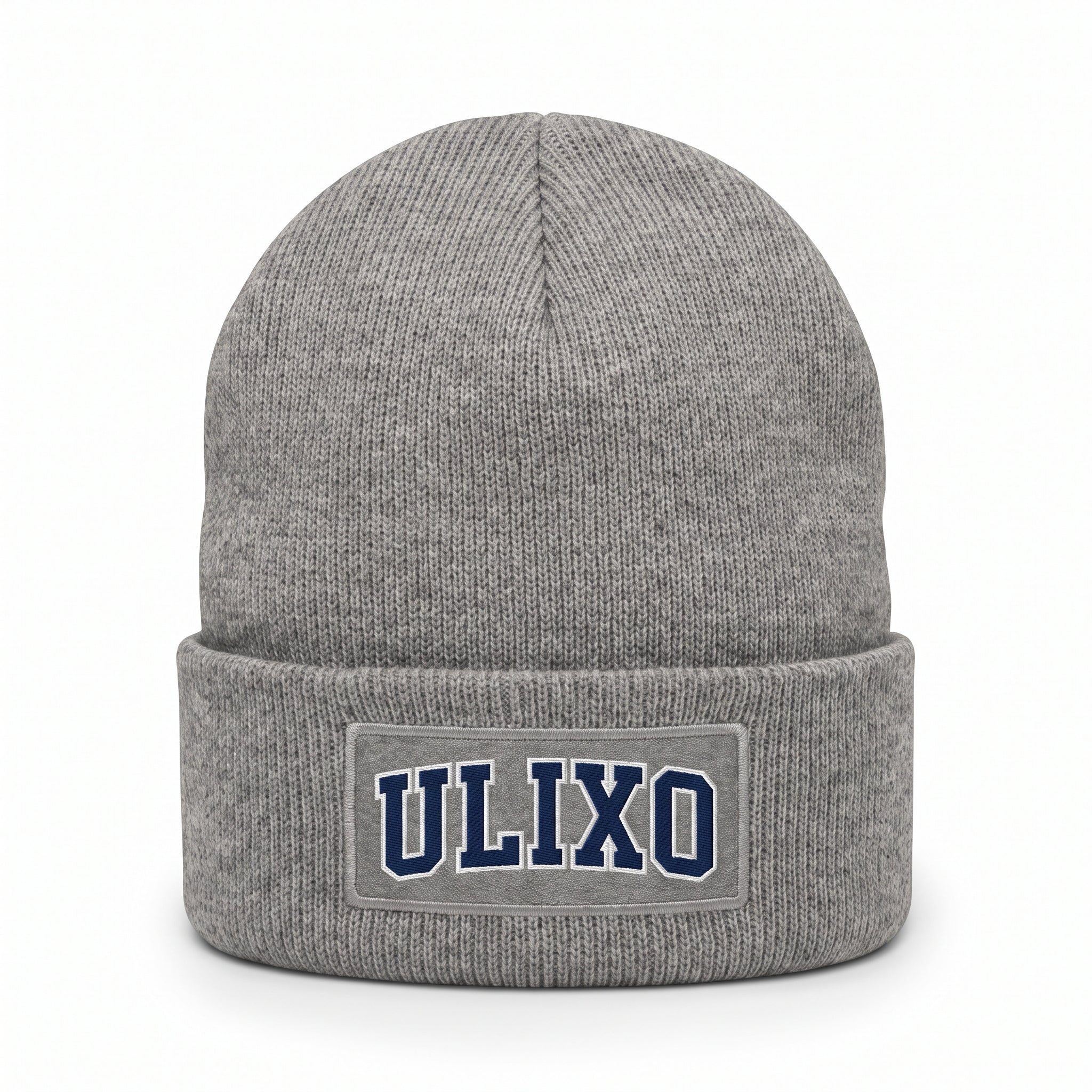 Exclusive Ulixo VIP Cuffed Beanie in heather grey with ULIXO varsity patch