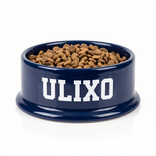 Exclusive Ulixo VIP Pet Bowl in navy ceramic with white ULIXO lettering
